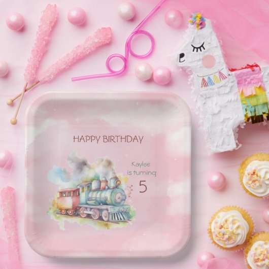 Train Engine Girl 5th Birthday Papieren Bordje (Feest)