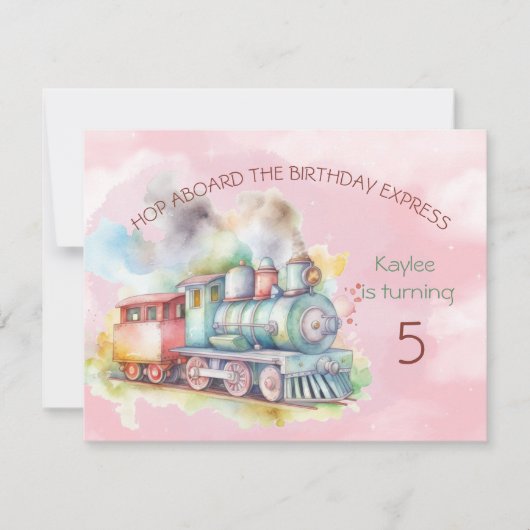 Train Engine Girl 5th. Invitation d'anniversaire (Devant)