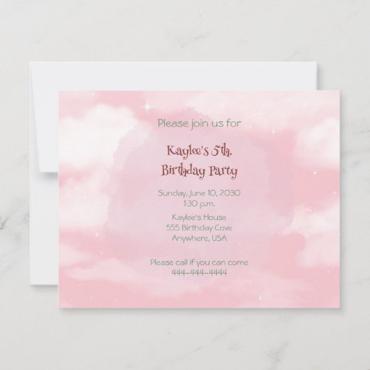 Train Engine Girl 5th. Invitation d'anniversaire (Dos)