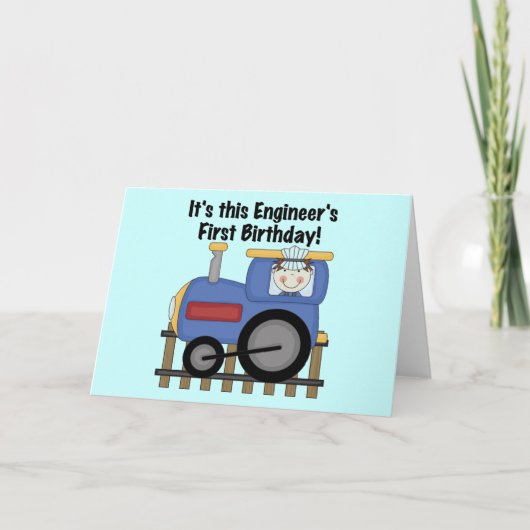 Train Engineer 1st Birthday Tshirts en geschenken Kaart (Voorkant)