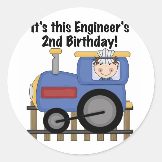 Train Engineer 2e verjaardag Tshirts en geschenken Ronde Sticker (Voorkant)