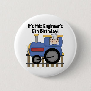 Train Engineer 5th Birthday-overhemden en cadeautj Ronde Button 5,7 Cm