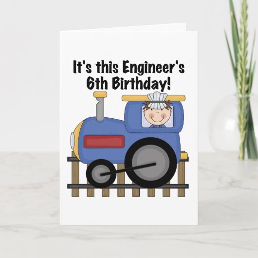 Train Engineer 6th Birthday Tshirts en cadeautjes Kaart (Voorkant)