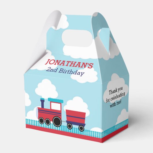 Train Favor Box (Boys Birthday in Navy & Red) Bedankdoosjes (Voorkant Zijde)