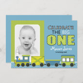 Train First Birthday Party Kaart (Voorkant / Achterkant)