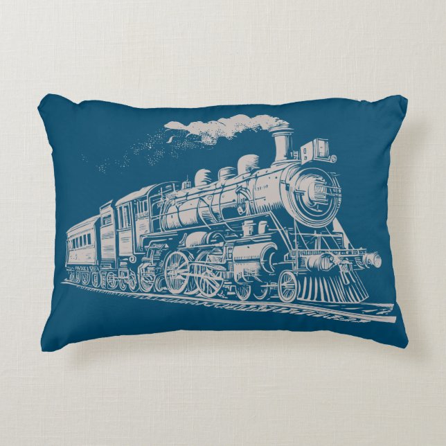 Train  Grafisch Ontwerp Schets Retro Stoom Accent Kussen (Voorkant)