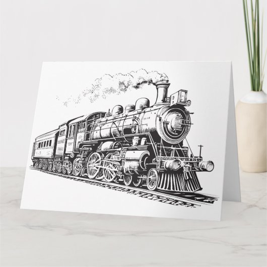 Train  Grafisch Ontwerp Schets Retro Stoom Bedankkaart (Voorkant)