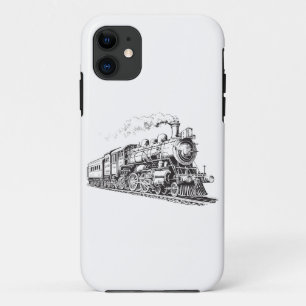 Train  Grafisch Ontwerp Schets Retro Stoom iPhone 11 Hoesje