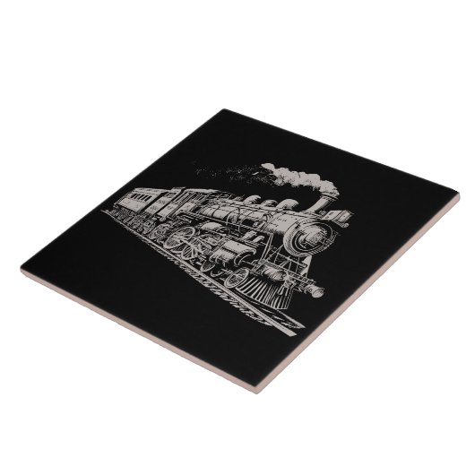 Train Grafisch Ontwerp Schets Retro Stoom Tegeltje (Zijkant)