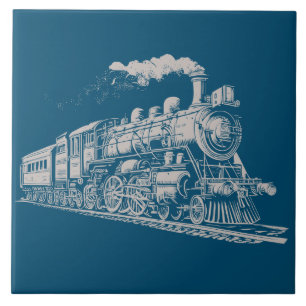 Train  Grafisch Ontwerp Schets Retro Stoom Tegeltje