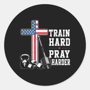 Train Hard Bid Harder Christelijk Workout Patriott Ronde Sticker