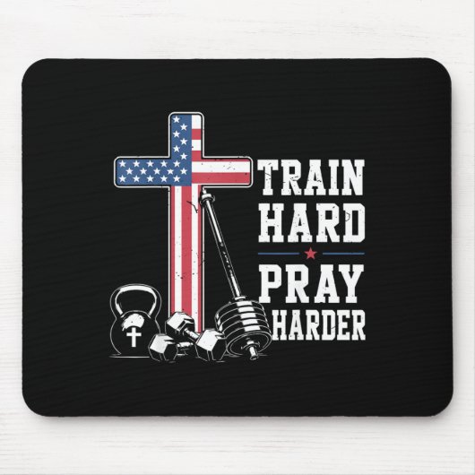 Train Hard, Bid Harder Christelijke Workout Patrio Muismat (Voorkant)