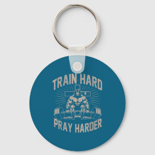 Train Hard Gebed Harder Funny Christelijke Workout Sleutelhanger