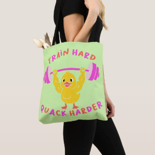 Train Hard Kwak Harder Grappige Eend Gewichtheffen Draagtas