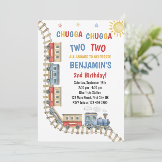 Train Invitation d'anniversaire Chugga Choo Boy Bl (Debout devant)