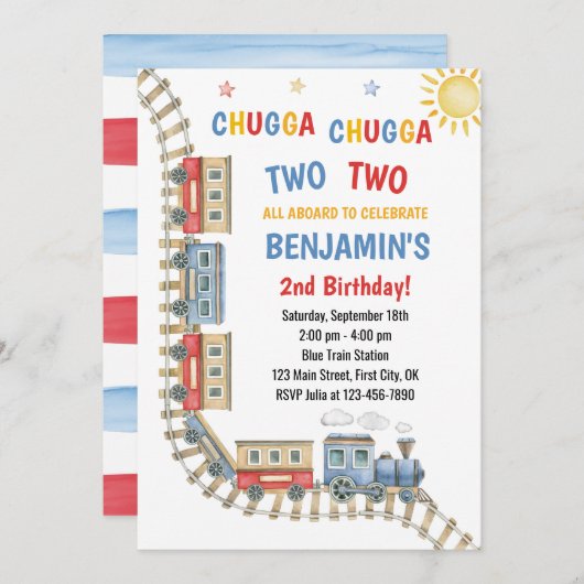 Train Invitation d'anniversaire Chugga Choo Boy Bl (Devant / Derrière)