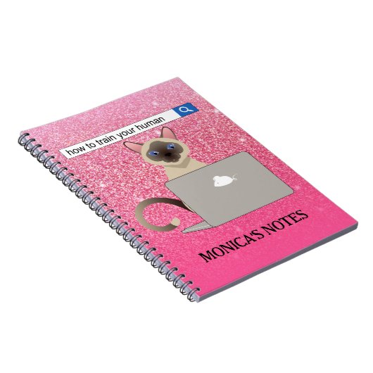 Train je menselijke grappige siamese kat roze glit notitieboek (Rechterzijde)
