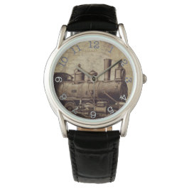 Train - kroonbeschermer zwarte leder Horloge