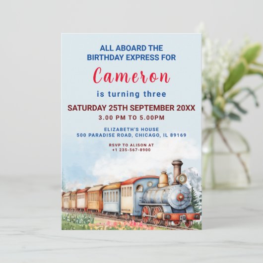 Train modifiable Anniversaire Invitation Train Ave (Debout devant)
