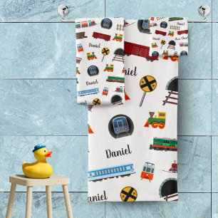 Train Pattern Little Boy First Name Choo Kinder Bad Handdoek
