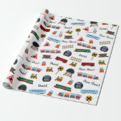 Train Pattern Little Boy First Name Choo Kinder Cadeaupapier (Uitgerold)
