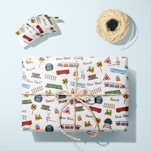 Train Pattern Little Boy First Name Choo Kinder Cadeaupapier