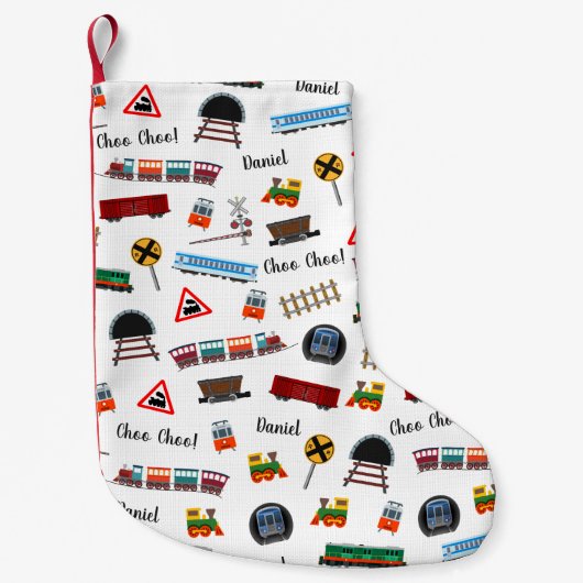 Train Pattern Little Boy First Name Choo Kinder Kleine Kerstsok (Voorkant)