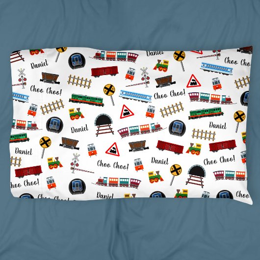 Train Pattern Little Boy First Name Choo Kinder Kussensloop