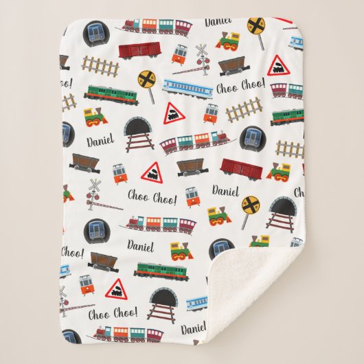 Train Pattern Little Boy First Name Choo Kinder Sherpa Deken (Voorkant)