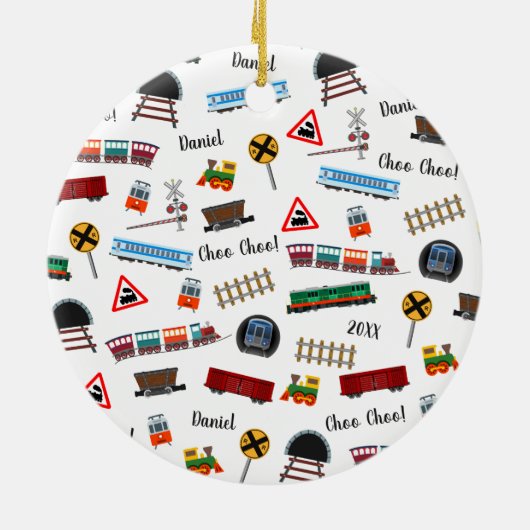 Train Pattern Little Boy First Name Keramisch Ornament (Achterkant)