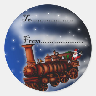 Train Père Noël, étiquette de vapeur de cadeau