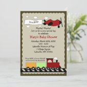 Train & Plane, 5x7 Baby shower-uitnodiging Kaart (Staand voorkant)