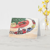 Train réglé autour de la carte d'arbre de Noël (Fleur jaune)