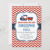 Train Rouge et Bleu Invitation de fête d'anniversa (Devant)