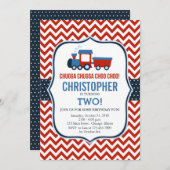 Train Rouge et Bleu Invitation de fête d'anniversa (Devant / Derrière)