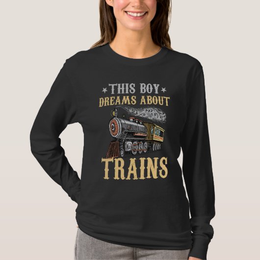 Train Saying Slogan - This Boy Dreams About Trains T-shirt (Voorkant)