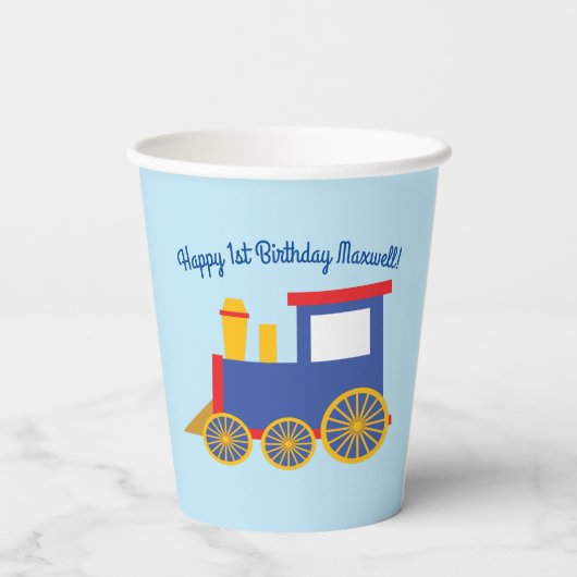 Train Schattige Choo-Choo Kinder 1e Verjaardagsfee Papieren Bekers (Achterkant)