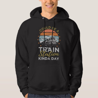 Train Station Kinda Day   Retro Model Train & Rail Hoodie