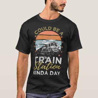 Train Station Kinda Day   Retro Model Train & Rail T-shirt