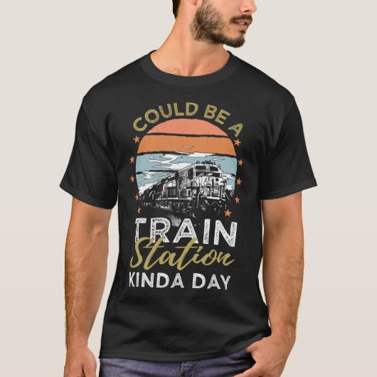 Train Station Kinda Day   Retro Model Train & Rail T-shirt (Voorkant)