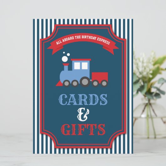 Train themafeestje verjaardagskaarten en cadeaubor kaart (Staand voorkant)