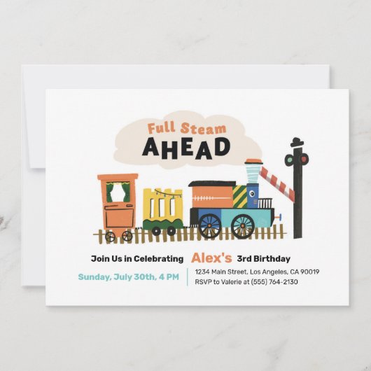 Train Thème Anniversaire Fête Invitations (Devant)