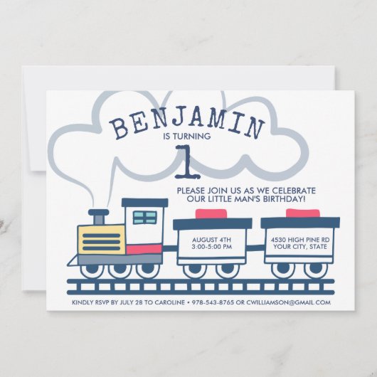 Train Theme Boy Birthday Party Invitation Kaart (Voorkant)