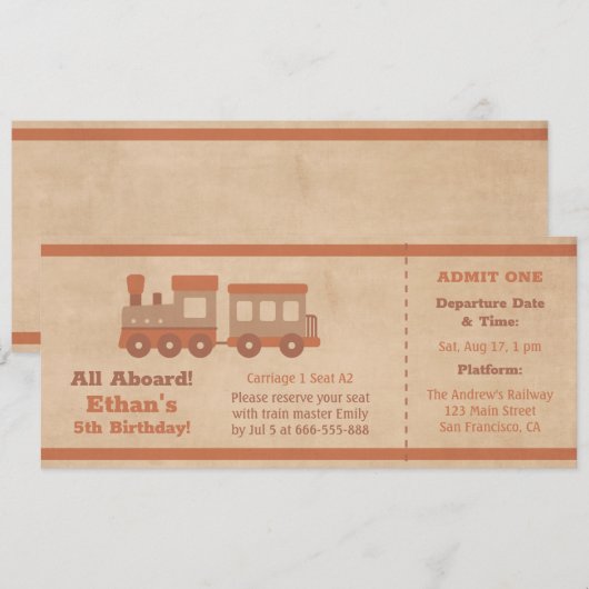 Train Ticket Boarding Pass Kids Birthday Kaart (Voorkant / Achterkant)