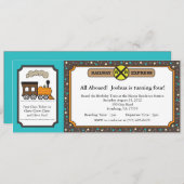 Train Ticket Invite - Blauwgroen en donkergrijs Kaart (Voorkant / Achterkant)