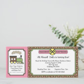 Train Ticket Invite - Roze & bruin Kaart (Staand voorkant)
