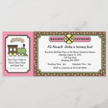 Train Ticket Invite - Roze & bruin