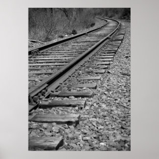 Train-tracks met zwarte en witte curve poster