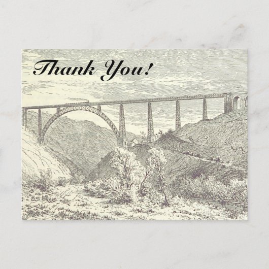 Train vintage sur le pont, "Merci !" Carte postale (Devant)