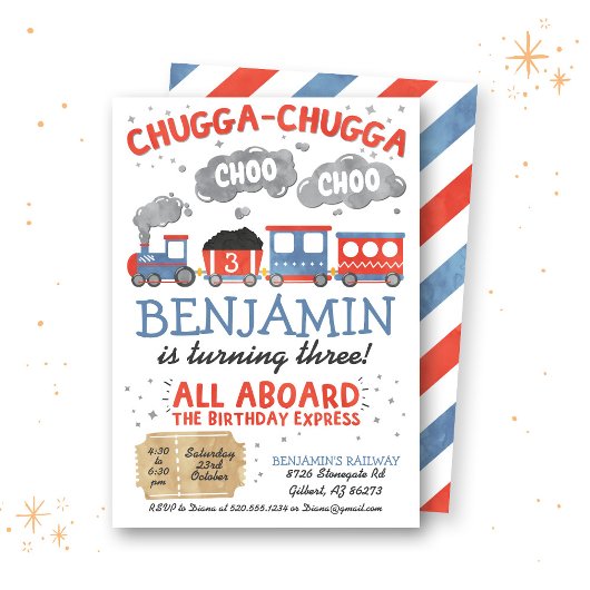 Train Water Color Invitation Anniversaire